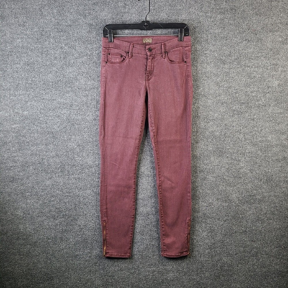 Mother Jeans Womens 26 The Pop Looker Crop Zip Ankle Deep Maroon